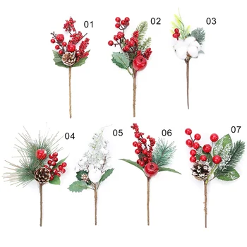 Umelá Kvetina, Červená Perla Stamen Berrie Pobočky Na Nový Rok dekor Strom Vianočné Dekorácie pre Domov Kvetinový Dekor Remeslá