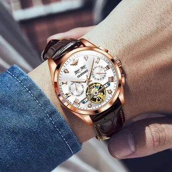 Luxusné Automatické Hodinky pre mužov Mechanické Kožené Sapphire Crystal Vodotesné Hodinky Značky Módne Náramkové hodinky relogio masculino