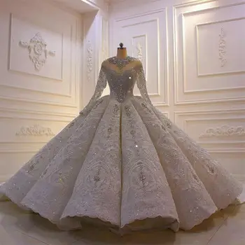 2021 Luxusné Crystal Svadobné Šaty Prispôsobiť Vintage plesové Šaty, Dlhý Rukáv Čipky Sequined Iskru vestido de novia