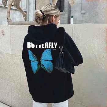 Nové Jeseň Žien s Kapucňou, Horúca Štýl Butterfly Vzor Tlač Nadrozmerné s Kapucňou, Dlhý Rukáv Voľné dámskej Módy Streetwear Top