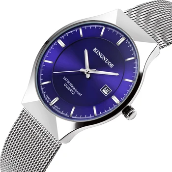 KINGNUOS 2020 Mužov a žien pár ocele oka pásu kalendár vodotesné hodinky ultra-tenký jednoduchý módny nové hodinky