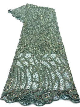 Vysoko Kvalitné Textílie, Čipky Afriky Luxusné Sequin Vyšívaný Tyl Čistý Čipky Textílie S korálkami Pre Svadobné Party Šaty ZFN003