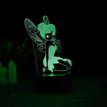 Víla Tinkerbell Obrázok 3D Vizuálne Svetelné LED Noc Princezná Tinker Bell Domáce Dekorácie Zmena Ilúziu, stolná Lampa Model Hračka