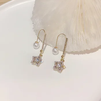 Kórejský Pearl Star Náušnice S Shinning Kamienkami Etrendy Nové Elegantné Šperky Brincos