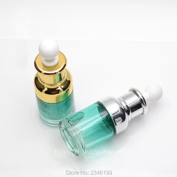 30ML 30G 15Pcs/Veľa Svetlo Zelenej Sklenenej Fľaše s Zlatý Striebra Kvapkadla Kozmetika Essence Sérum Obalu, Kontajnera,