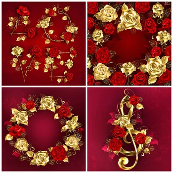 Plné Námestia/Kolo Vŕtať 5D Diy Diamond Maľovanie Zlaté Červený Kvet 3D Diamond Výšivky Kvety Cross Stitch Auta Domova Darček