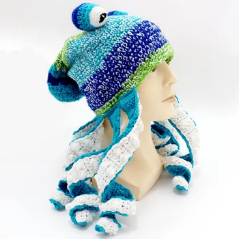 Nové Octopus Fúzy Zrastov Vlna Klobúk Strane Väzbe Mužov Vianočné Cosplay Party Zábavné Zložité Pokrývky Hlavy Zime Teplé Pary Čiapočku Čiapky