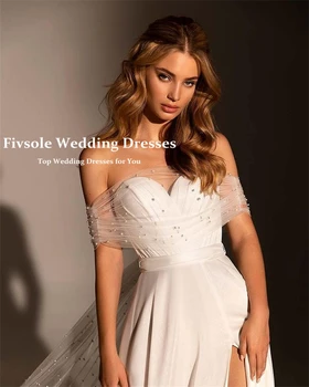 Fivsole Vintage Šifón Svadobné Šaty Vestido De Noiva Corest Tylu S Perlami Štrbinou Čipky Späť Dlhé Formálne vestido longo 2021