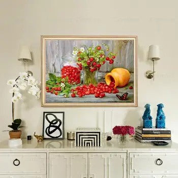 Ovocie Červenej Domov Darček DIY Dekoratívne Plavidlá Diamond Obrazy Kvetov Mozaika Pre Kuchyňa Izba Dekorácie Diamond Výšivky