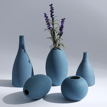 Európa Keramická váza, Matné glazúra Porcelánu Mini malé vázy Šedá/čierna modrá váza pre svadobné dekorácie domova príslušenstvo