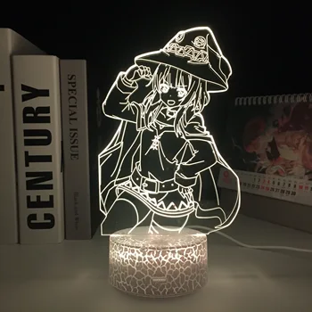 KonoSuba Anime Biela Base Megumin LED Nočné Svetlo pre Brithday Darček Spálňa Decor Svetlo Manga Izba 3D Tabuľka Lampy, Akryl