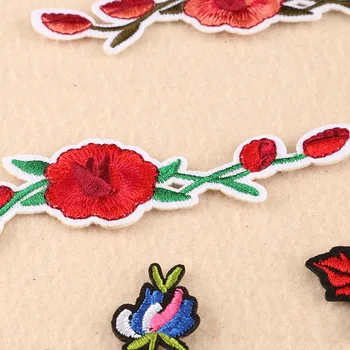 Dlhé Stonky Red Rose Žehlička na Textílie Motív Výšivky, Kvetinové Škvrny, Odev, Oblečenie Oblečenie Diy Príslušenstvo