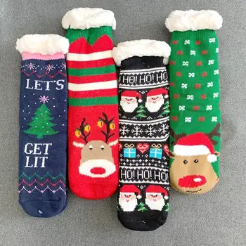2021 Ženy Zimné Ponožky Hrubé Oblečenie Bavlnené Ponožky Teplé Ponožky Poschodí Newvnximf Darčeky Domov Cartoon Koberec Non-Slip Vianoce Tak Q8L7