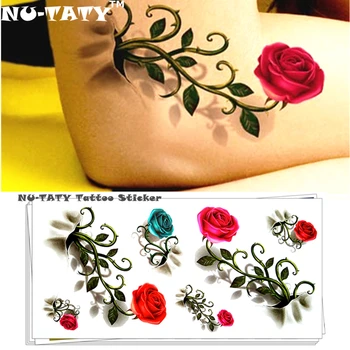 Nu-TATY Vintage Rose 3d Dočasné Tetovanie Body Art Flash Tetovanie Nálepku 19*9 cm Nepremokavé Styling Henna Tetovanie Domova Nálepky