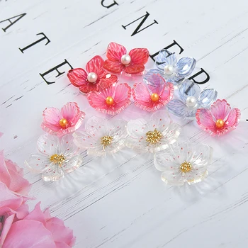 Pearl Transparentné Päť-Petal Kvet Cherry Blossom Akryl Kvet DIY Handmade Náušnice Starožitné Vlásenky Ornament Materiál 4pcs