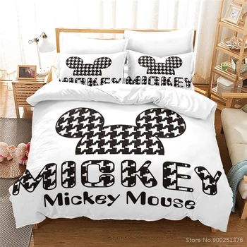 Čierna a Biela posteľná bielizeň Nastaviť Kráľovná Kráľ Mickey Minnie Mouse Perinu Nastaviť prehoz cez posteľ bytový Textil pre Chlapcov, Dievčatá Milovníkov Pár