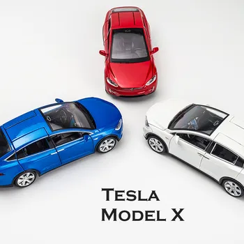 HGRC 1:32 Tesla Model Lejacích Zliatiny Auto S LED Svetlo, Hudba Vytiahnuť Späť Kovové Vozidla Simulácia Zbierku Hračiek pre deti