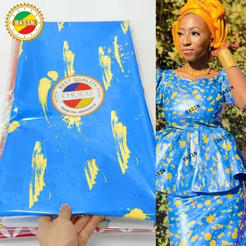 2021 Jedinečný Dizajn Africkej Ženy Denné Šaty Vytlačené Bazin Riche Kvetinový Vzor, Šitie Odevov Bazin Riche Tkaniny