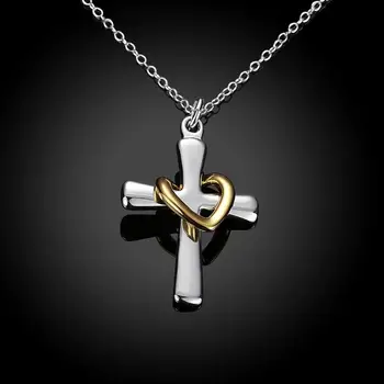 LEKANI Hot predaj 925 Serling Jemné Strieborné Šperky latinský kríž, láska srdce náhrdelník 1mm rolo šperky veľkoobchod strieborný náhrdelník