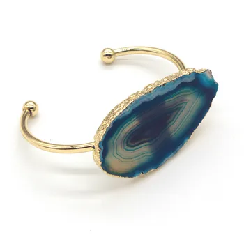 Trendy-perly Svetla Žltá Zlatá Farba Nepravidelný Tvar Jazera Modrá Agates Náramok Módne Šperky