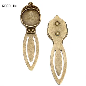 REGELIN 5 ks/veľa Antické Bronzové Záložku Základný Strih 20 mm Okrúhle Sklenené Cabochon Prázdny Rám Nastavenie Záložky DIY Šperky Zistenia