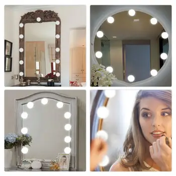 1 Nastavte samolepiace make-up Svetla Jednotné Svetlo ABS 9 Úrovní Jasu DIY LED Zrkadlo na líčenie, Vyplňte Lampa pre Domáce