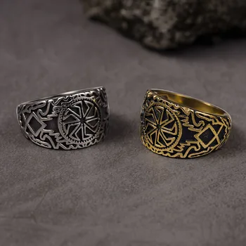 EdgLifU Nehrdzavejúcej Ocele Viking Keltské slnečné symbol kolesa Krúžok amulet nordic slovanských pohanských geometrie Viking raven Prstene, šperky