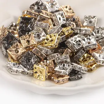 50pcs Gold/Silver Plated Námestie Drahokamu Rondelle Crystal Veľký Otvor Dištančné Korálky pre KUTILOV, Šperky, Takže Príslušenstvo Dodávky