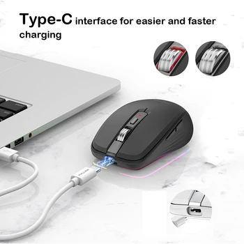 M303 Bezdrôtová Myš Typ-C Bluetooth&2.4 G Duálny Režim Nabíjateľná RGB Myš s USB Prijímač 4 Úrovne DPI Nastaviteľné Objem