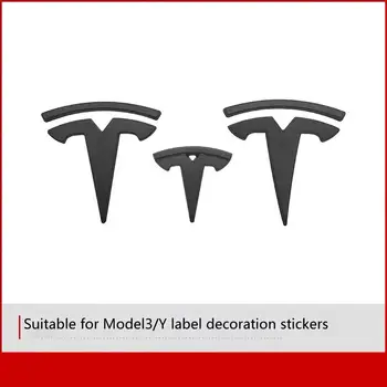 3ks Tesla Model 3/Y auto logá, ochrana úprava trim, Volant/ Predný Kufor / Zadné batožinového priestoru Logo Nálepky, matná čierna