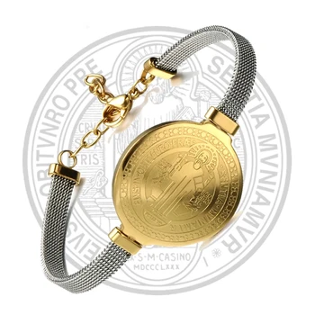 Vintage Nehrdzavejúcej Ocele San Benito Medaila Pre Ženy Kovu Zlatej Farby Kresťanských Svätý Benedikt Medaila Náramok Mužov
