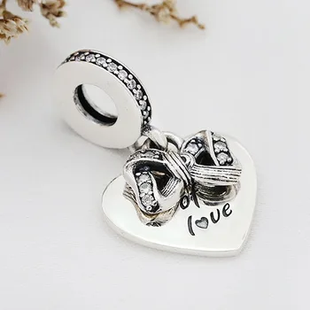Pôvodné Luk & Láska Srdce S Krištáľovo Prívesok Korálky Fit 925 Sterling Silver Kúzlo Pandora Náramok Náramok Diy Šperky