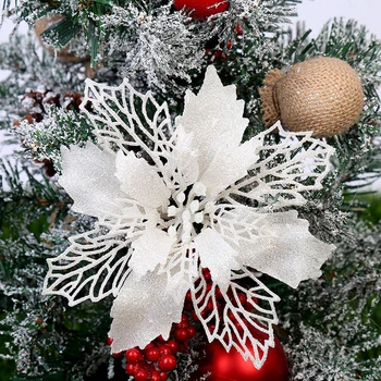 6pcs Umelé Kvety, Vianoce Lesk Poinsettia Falošné Kvet Vianočný Stromček, Ozdoby Veselé Vianočné Dekorácie pre Domov 2020