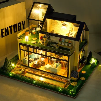 DIY Drevená Bábika Dom Kit Miniatúrny s Nábytkom Svetlo Casa Európskej Villa domček pre bábiky Hračky Roombox pre Dospelých Vianočné Darčeky