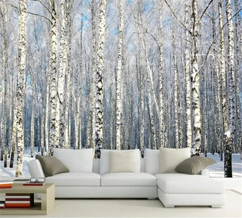 Beibehang 3d vlastnú tapetu módne nástenné maľby krásne breza lesa snow zobraziť obývacia izba, spálňa, TV joj, dekorácie