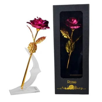 24K zlatou Fóliou Ruže Kvet S Box Valentína Milenca Darčeky Narodeniny Romantický Golden Rose Domova Festival Party Dodávky