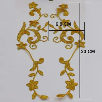 Zlato, Striebro, Vyšívané Čipky Appliques Žehlička Na Škvrny 5 Párov Zrkadlo Pár Trim 22-7 CM
