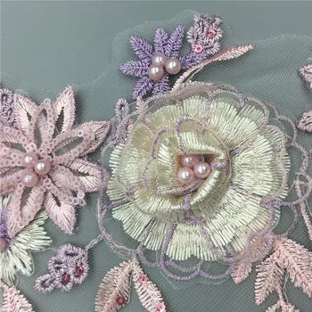 Vysoko Kvalitné 3D Výšivky Kvet ABS Pearl Čipky Golier DIY Šitie Tylu textilných dekorácií Dámy Šaty Odtlačkový Príslušenstvo