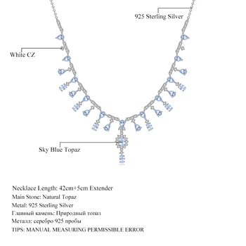 GEM BALET 925 Sterling Silver Svadobný Náhrdelník Pre Ženy, Svadobné 14.6 Ct Prírodné Sky Blue Topaz Drahokam, Jemné Šperky