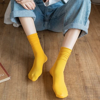1 Pár Žena Naberaný Ponožky Jar Nové Módne Letné Harajuku Kórejský StyleThin Voľné Ponožka Farbou Roztomilé Ponožky