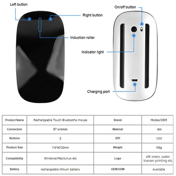Myš Bezdrôtová 5.0 Tichý Dotyk Myší 2.4 G Prenosný Prijímač Ultra-tenké Touch myš Pre Notebook, Ipad, Mac PC Macbook