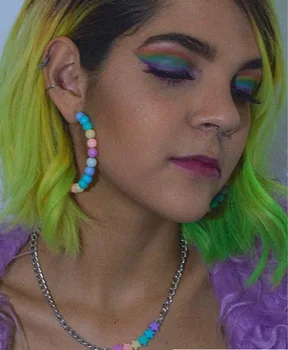 Y2K Príslušenstvo Rainbow Farebné Guľôčky Hoop Náušnice pre Ženy Punk Kawaii Harajuku 2000s Vintage Estetické Egirl Šperky, Darčeky