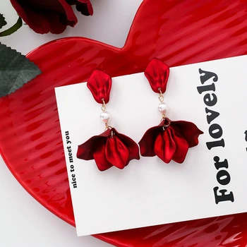 Náušnice pre Ženy 2020 Sladké Červené Veľký Módne Akryl Petal Strapec Vyhlásenie Drop Náušnice Šperky Chirstmas Svadobné Náušnice