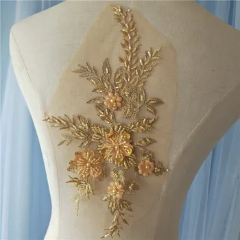 1 Kus 28*16,5 cm Elegantný 3D Kvet Embroiderey Pearl Korálkové Čipky Nášivka Čipkou Trim Šaty Textílie Materiál, Farby