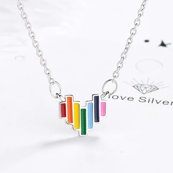 Roztomilý Rainbow Mini Srdce Krátke Clavicle Reťazca 925 Sterling Silver Temperamentu Osobnosti Módy Žena Náhrdelník SNE056