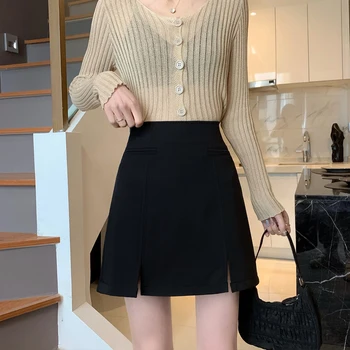 Letné sexy mini Vintage harajuku sukne, mini štrbinou štíhly vysoký pás rovno sukne dámske kórejský štýl 2021