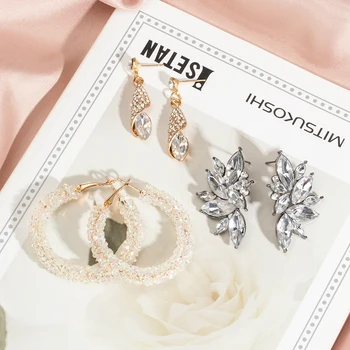 2020 Nový Vintage Kórejský Crystal Hoop Drop Náušnice Vyhlásenie Geometrické Zirkón Visieť Náušnice Pre Ženy Módne Svadobné Šperky