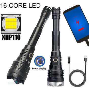 XHP160 16-Core Silný Blesk Pochodeň USB Nabíjacie Taktické Lov Baterka pre 21700 alebo 18650 Zoom Lampa LED baterka