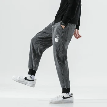 Zoenova Značky, pánske Oblečenie Čierne Nohavice Módne Neforemné Menčestrové Nohavice Hip Hop Harajuku Streetwear Blue Gray Male Plus Veľkosť M-4XL
