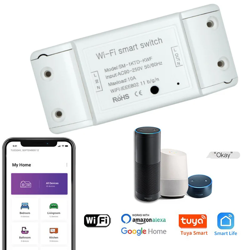 10A Inteligentný Dom Prepínač Pre Xiao Wifi DIY Smart Bezdrôtové Diaľkové Prepínanie Domotica Svetlo Radič Modul Pre Alexa Domovská stránka Google 1
